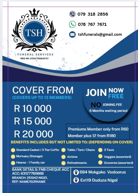 TSH Funeral Services funeral cover information poster